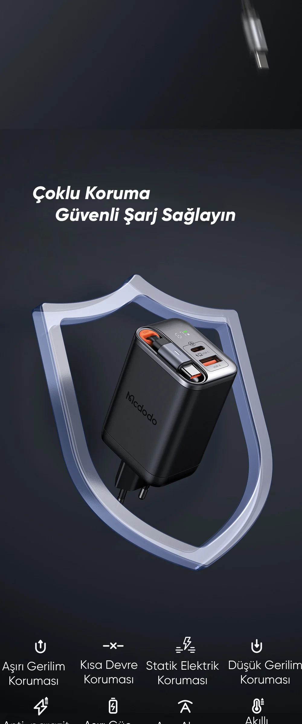 Mcdodo CH-4103 Freego 67w GaN Hızlı   Dahili Geri Sarılabilir Type-c Kablolu Şarj Cihazı Beyaz ürün afişi · bölüm 9