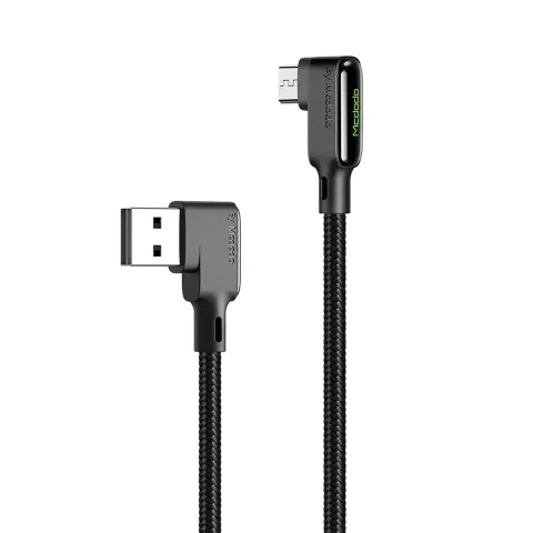 Mcdodo L Tipi Micro USB LED Işıklı Şarj ve Data Kablosu 3A 1.8M Siyah