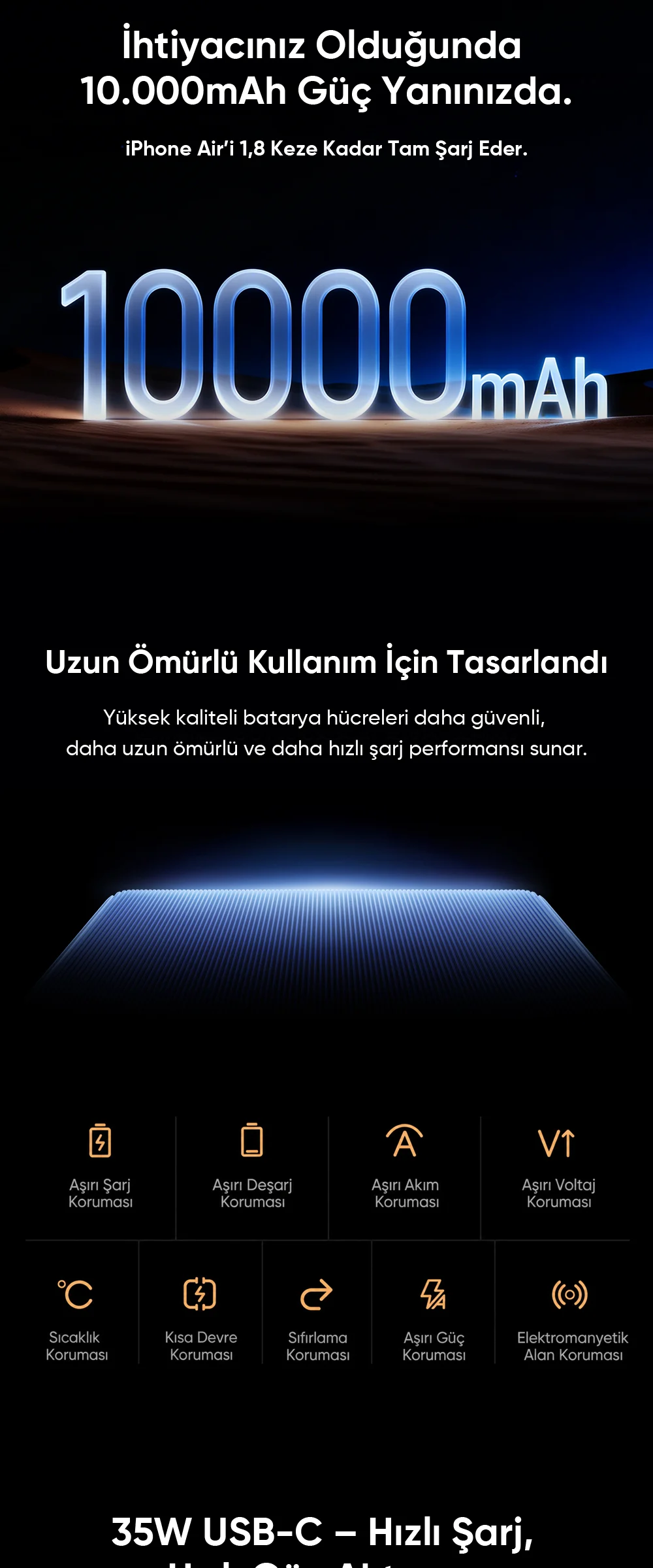 Mcdodo MC-2431 MetaAir Qi2.2 25W 10000mAh 35W Ultra İnce Metal Manyetik Kablosuz Powerbank Siyah ürün afişi · bölüm 5